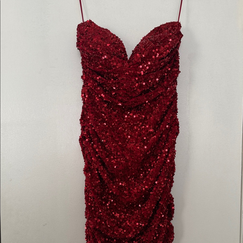 Fashion Nova Strapless Ruby Sequin Dress
